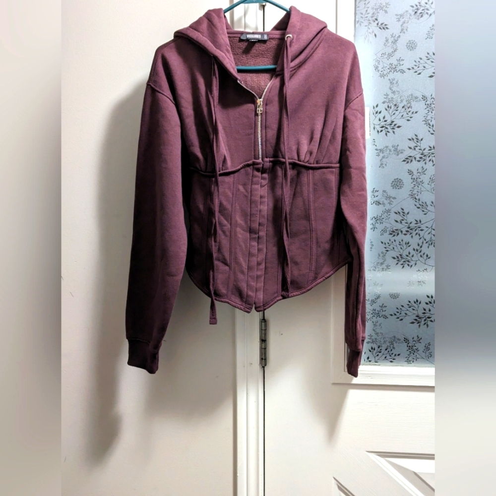 - - Missguided Corset detailed Hoodie. Size 6. Wine colour.